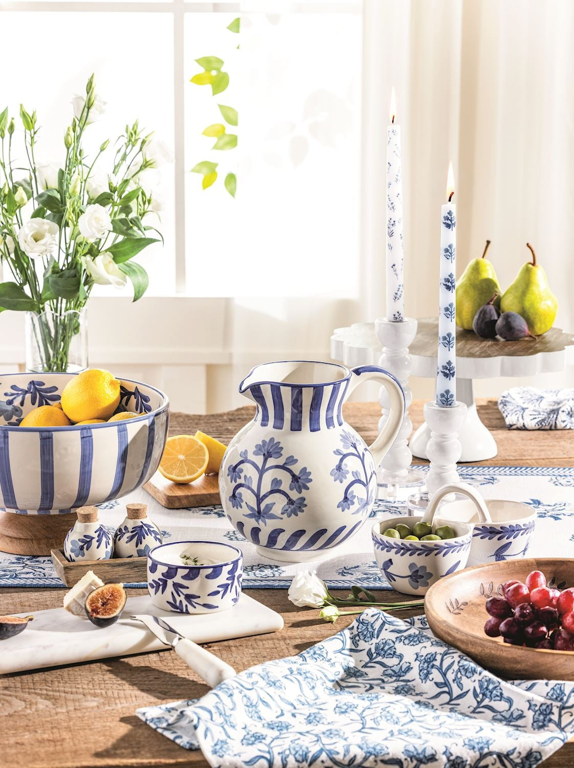 Blue Floral Ceramic Pitcher